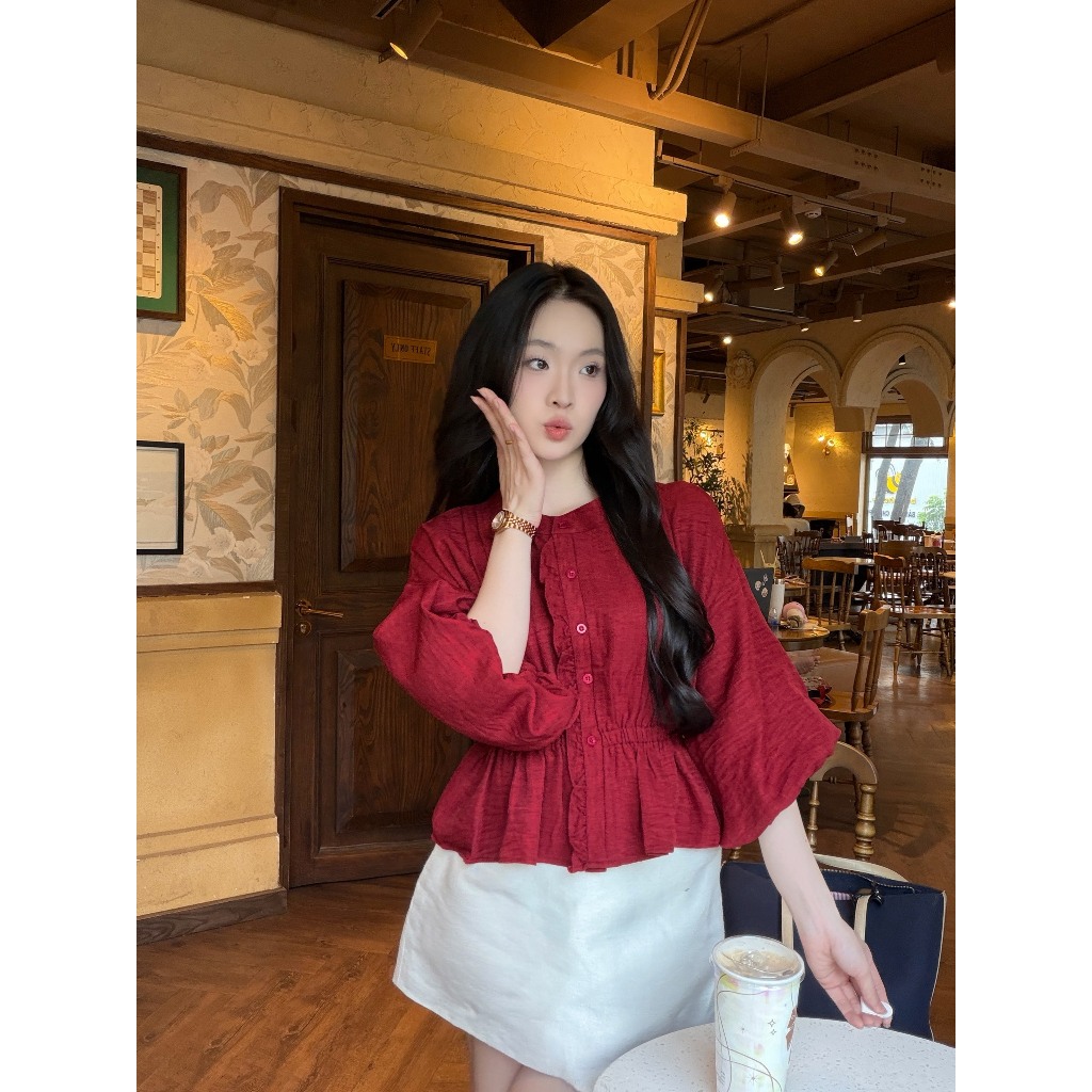 Áo kiểu hottrend nữ cổ trụ nhún eo trẻ trung LAMO - B1504 | BigBuy360 - bigbuy360.vn