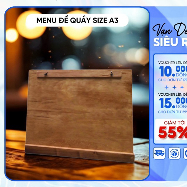 Bảng menu A3 gỗ để bàn bằng plywood phủ veneer cao cấp