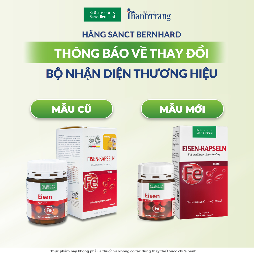 Viên uống bổ sung Sắt Eisen Kapseln không gây nóng 60 viên- Sanct Bernhard Đức