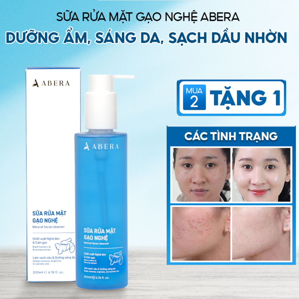 Sữa Rửa Mặt Gạo Nghệ Abera - Sữa rửa mặt Abera dưỡng ẩm da, giúp sáng da, làm sạch bụi bẩn dầu nhờn