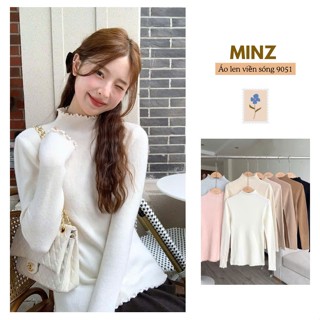  Áo Len Viền Sóng MINZ STORE Mã 9051 Thiết Kế Cổ 3 Phân Phong Cách Công Sở Hàn Quốc 