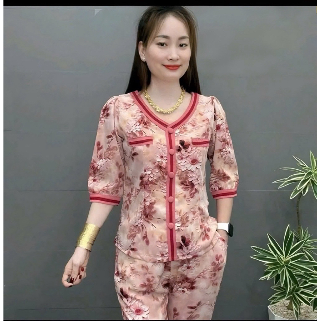 Đồ Bộ Cổ Chữ Y Tay Lỡ Vải Lụa Mango Size Từ 45-75 Kí