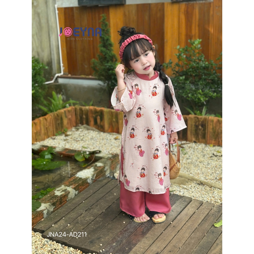 (Tặng Kèm Bờm) Set Áo Dài Bé Gái Tơ Lụa Cô Tiên Joeyna - Chất Liệu Lụa Cao Cấp, Áo Dài Tết Cho Bé