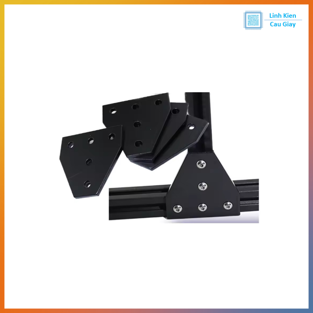 Ke góc chữ T nhôm 3030 đen – Bản mã tam giác 5 lỗ cho nhôm định hình 3030