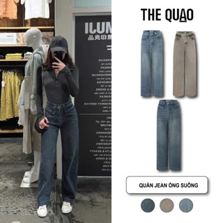  THE QUẠO - Quần Jean Nữ Lưng Cao Ống Suông Phối Kiểu 2 màu  S0107_709   Dài 95cm - 100cm - 105cm  