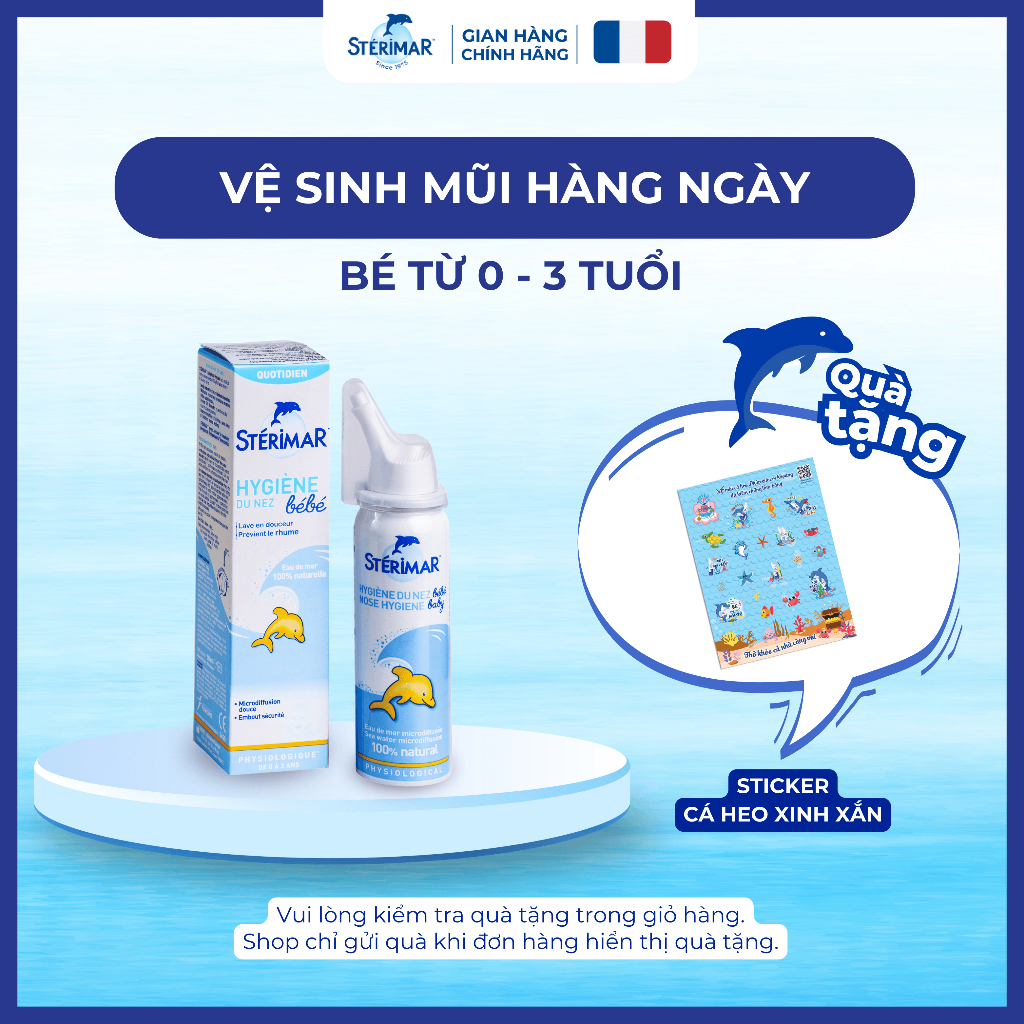   HSD: T01 2027  Xịt Mũi Cá Heo Vàng Sterimar Nose Hygiene Baby 50ml  Cho bé 0 tháng - 3 tuổi  