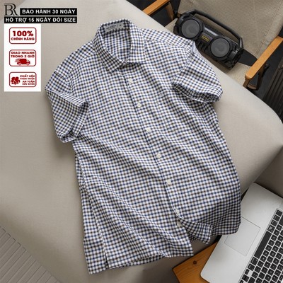 Áo sơ mi Sọc Caro tay ngắn vạt ngang, chất vải cotton mềm mịn thoáng mát, form regular - Bravery