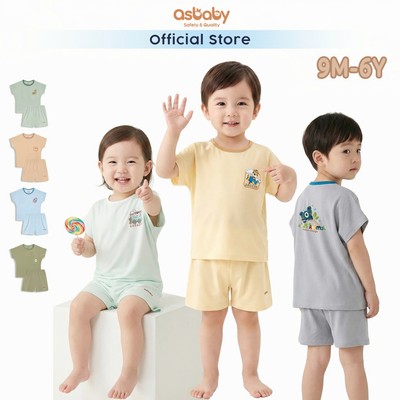 Bộ cộc tay trẻ em asbaby, đồ bộ cộc tay cho bé, thiết kế cánh dơi, chất liệu poly lạnh size 9M-6Y