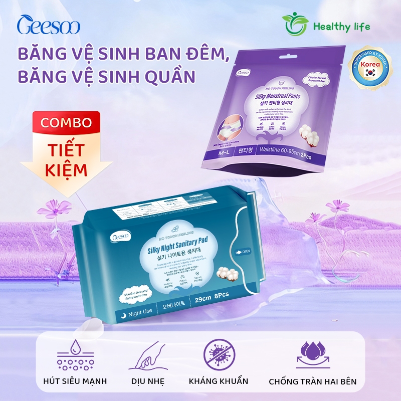 [Geesoo] Combo Băng Vệ Sinh Ban Đêm Và Băng Vệ Sinh Quần Siêu Thấm Chống Tràn Khử Mùi Vượt Trội
