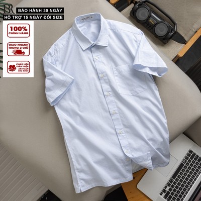 Áo sơ mi Họa tiết tay ngắn vạt ngang, chất vải cotton mềm mịn thoáng mát, form regular - Bravery