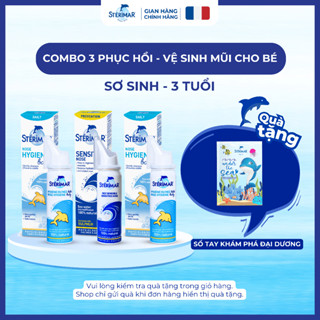   HSD:01 2027  Combo 3 Xịt Mũi Cá Heo Pháp Phục Hồi - Vệ sinh mũi cho bé Sterimar 50ml  Trẻ sơ sinh - 3 tuổi  