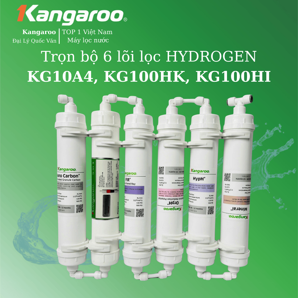 Trọn bộ 6 lõi Hydrogen Máy Lọc Nước Kangaroo thế hệ mới KG10A4 KG10A17 KG10A13 KG100HI