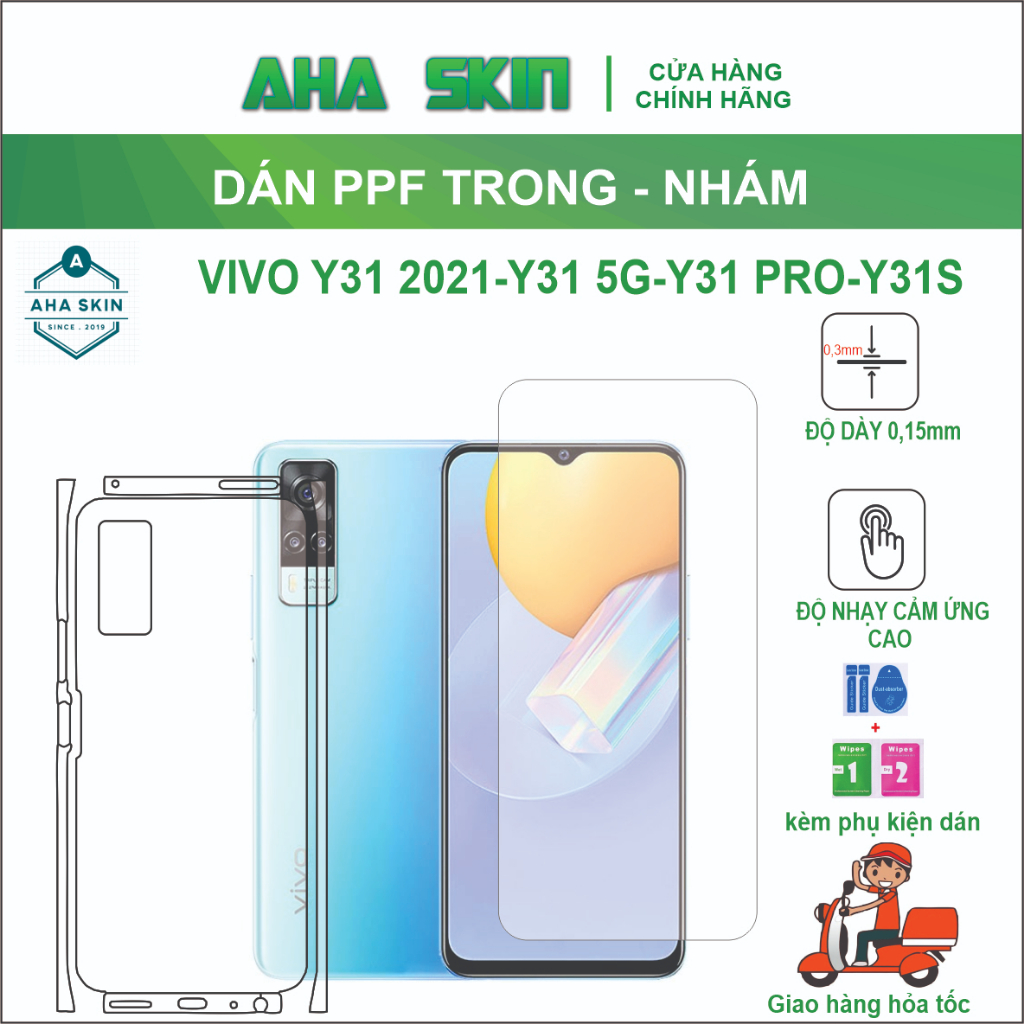 Miếng dán PPF Vivo Y31 2021/Y31 5G/Y31 Pro/Y31s full viền nhám trong, Chống trầy xước