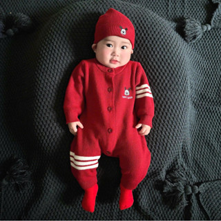  Sét Body len Noen kèm mũ HK KIDS bodysuit màu đỏ cho bé diện Noel len Quảng Châu mềm mịn sz 0-3 tuổi  mã 301  
