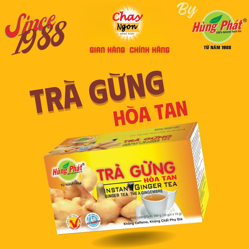Trà Gừng Hòa Tan Hùng Phát - TGHT- Hộp 200g - đạt chuẩn ISO HACCP