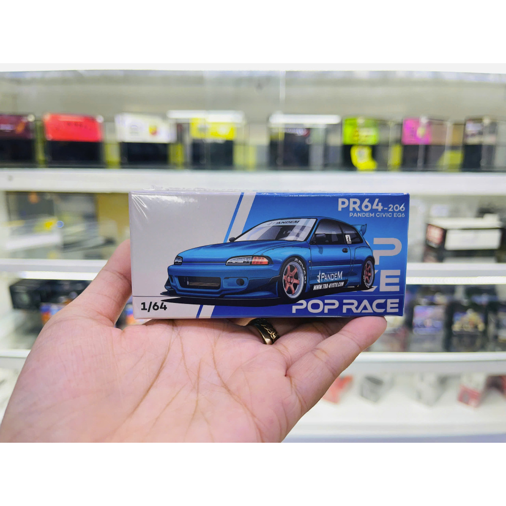 Mô hình xe Pandam Civic EG6 Blue Chrome tỉ lệ 1:64 PopRace PR640206