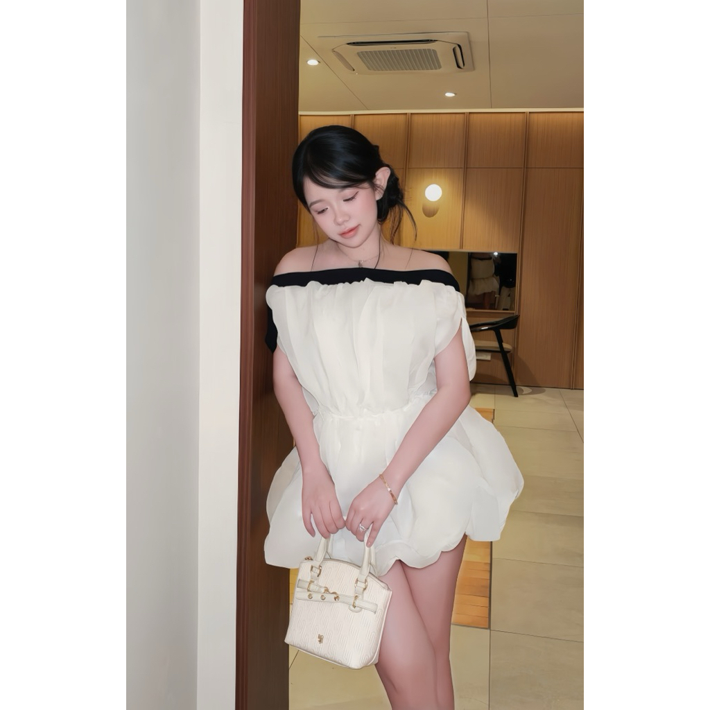 HELIX - Váy trễ vai phối viền đen nơ - Eleanor dress🎀