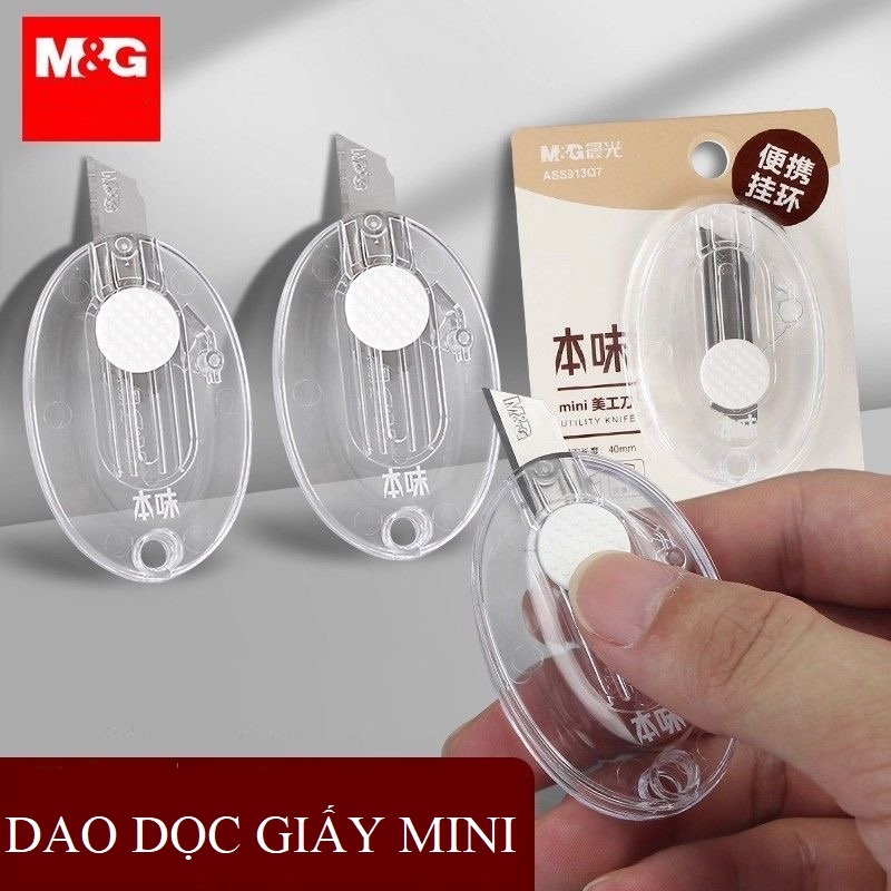 Dao dọc giấy mini/ Dao dọc M&G mini trong suốt dụng cụ văn phòng phẩm đáng yêu có lỗ để móc chìa khóa