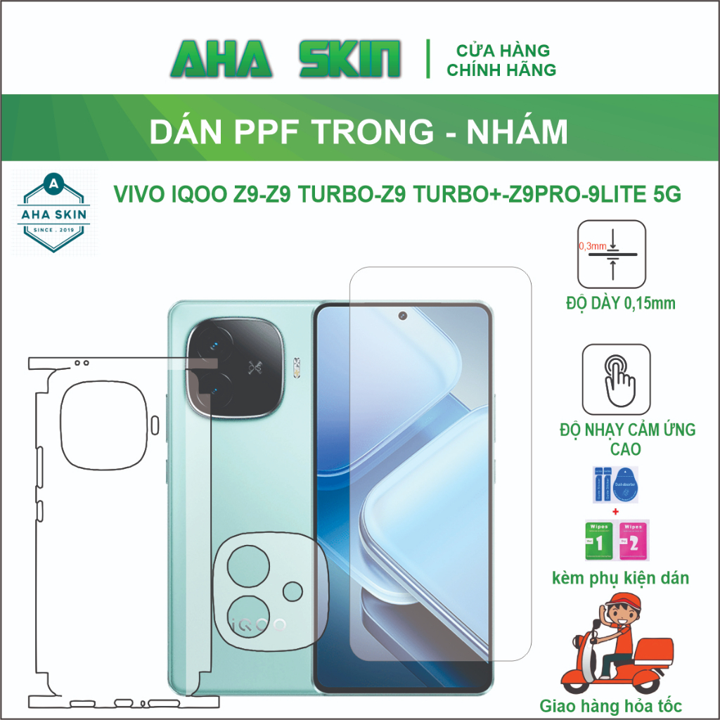 Miếng dán PPF Vivo Iqoo Z9/Z9 Turbo /Z9 Turbo+/Z9 Pro/Z9 Lite 5G full viền nhám trong, Chống trầy xư