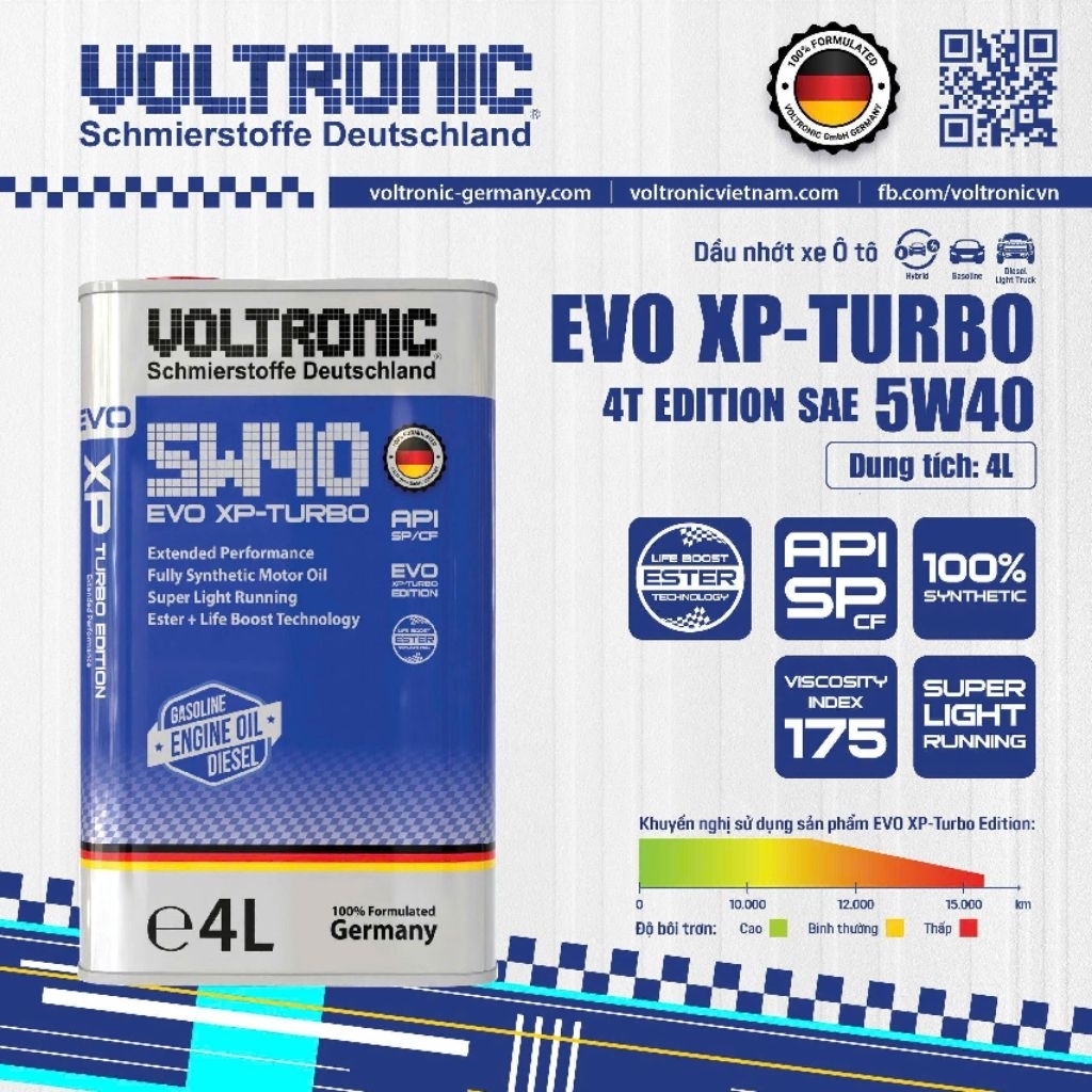 nhớt ôtô máy xăng và máy dầu nhớt voltronic 5w40 Voltronic EVO XP-TURBO 4T Edition SAE 5W40 4L