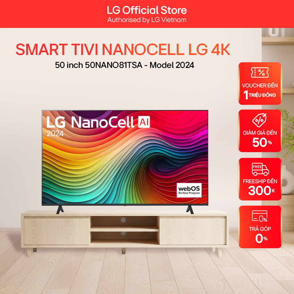 Smart Tivi NanoCell LG 4K 50 inch 50NANO81TSA - Model 2024