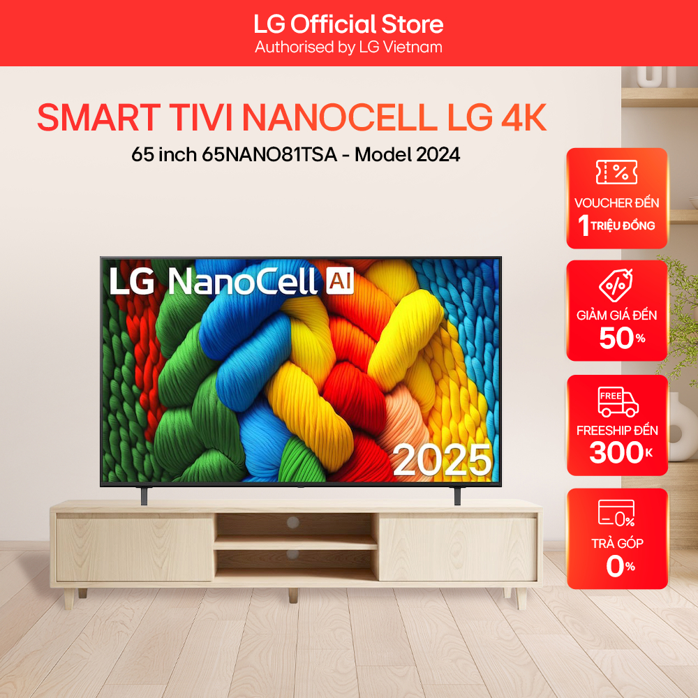 Smart Tivi NanoCell LG 4K 65 inch 65NANO81TSA - Model 2024