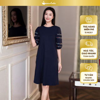  SWANLAKE | Váy Đầm Nữ Suông Vải Linen Tay Bí Lỡ Thêu Hoa Cổ Tròn Có Túi Công Sở Thanh Lịch D12768 