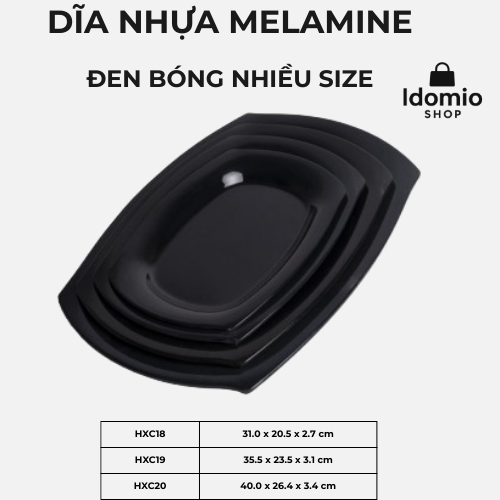 Đĩa Nhựa Melamine Oval Đen Bóng