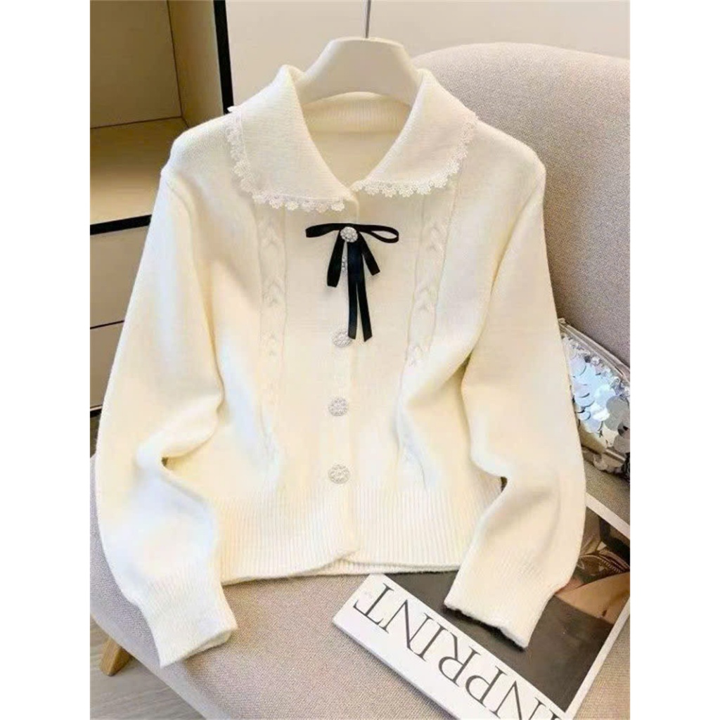 Áo len dệt kim YUMMY phối nơ, áo len có cổ phối ren tiểu thư phong cách Hàn Quốc - AL72 | BigBuy360 - bigbuy360.vn