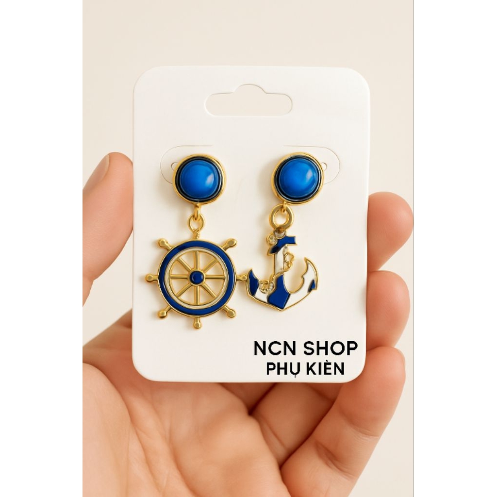 Bông Tai Thuyền – Mỏ Neo Xanh Vàng (NCN SHOP)