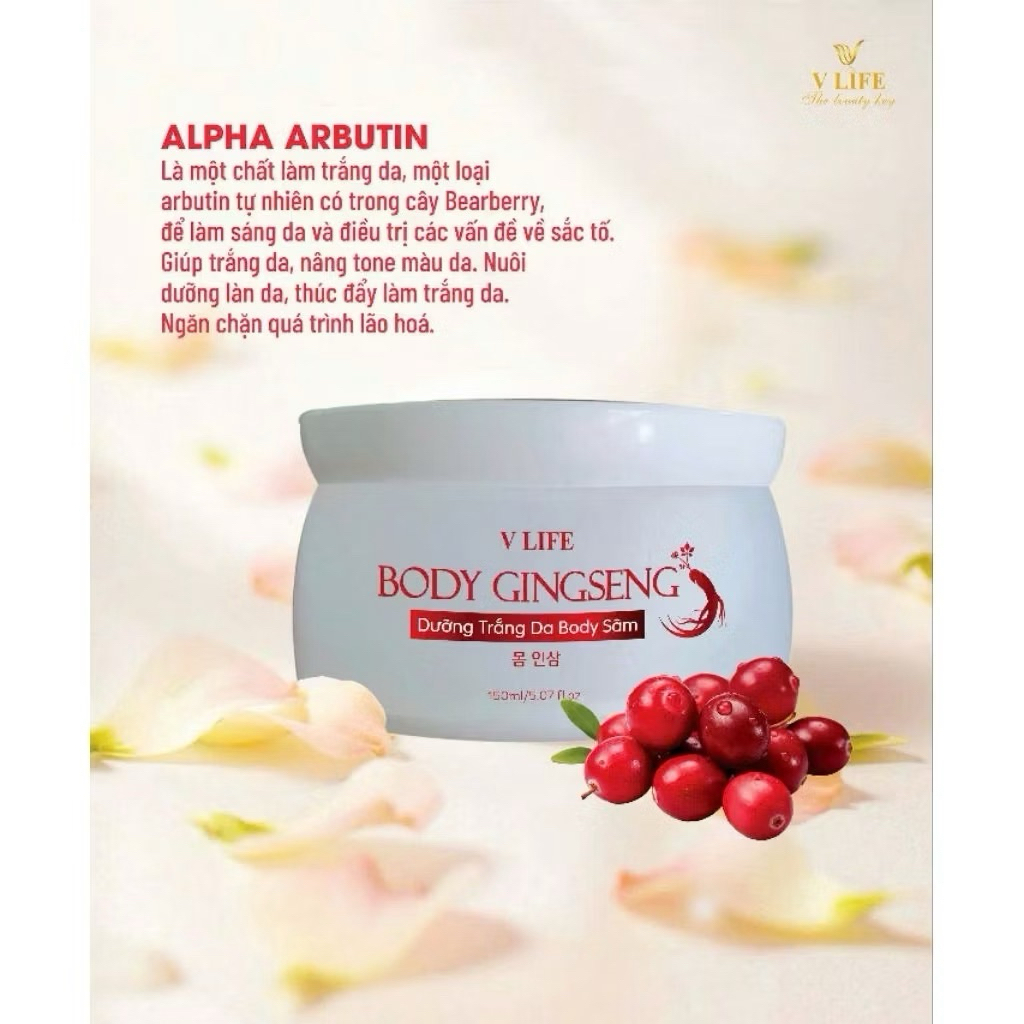 [ Chính Hãng ] Kem Dưỡng Trắng Da Body  Gingseng VLIFE - Dưỡng Ẩm , Trắng Da, Thoa Lên Nâng 2-3 Tone