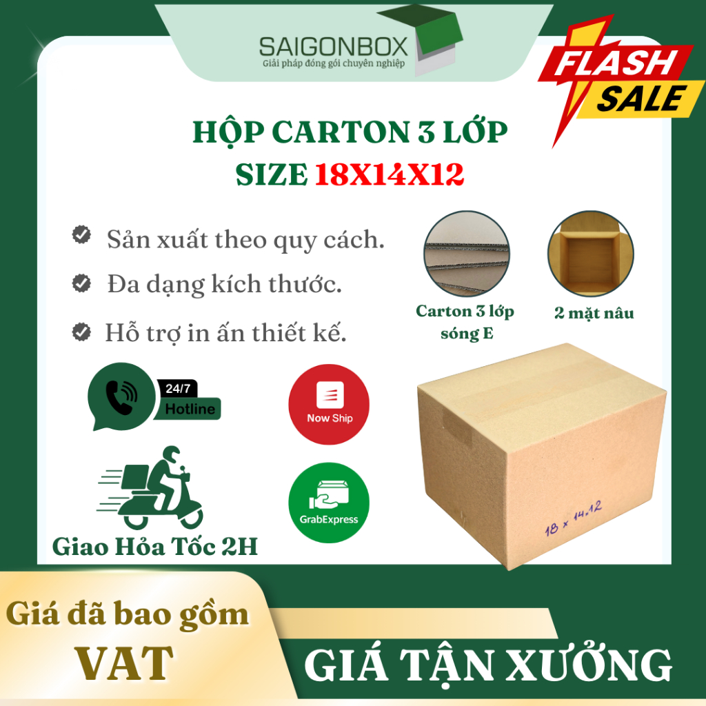 Combo 50 hộp carton 18x14x12 cm để đóng gói hàng