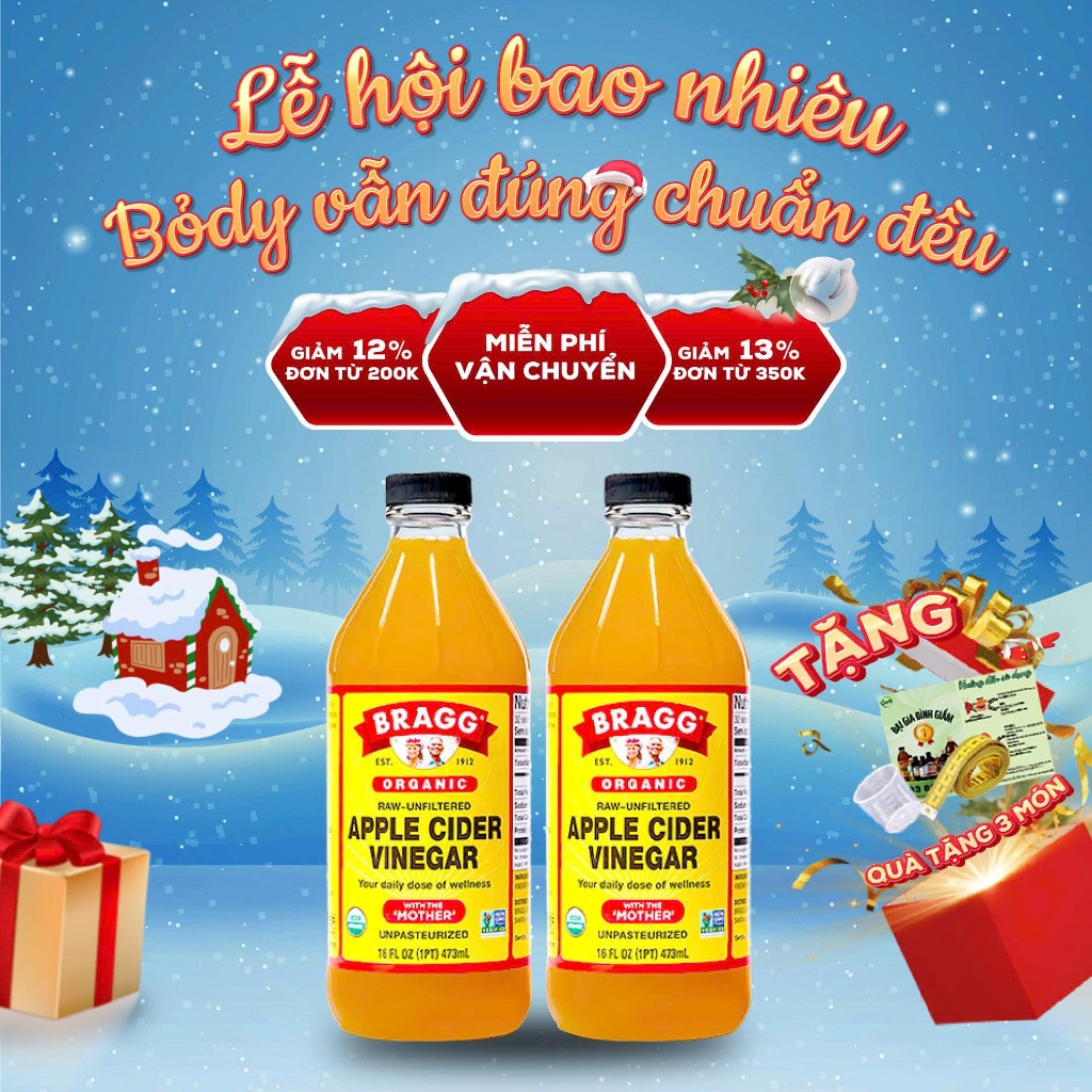 Giấm Táo Hữu Cơ Bragg Organic Apple Cider Vinegar BRAGG Có Giấm Cái