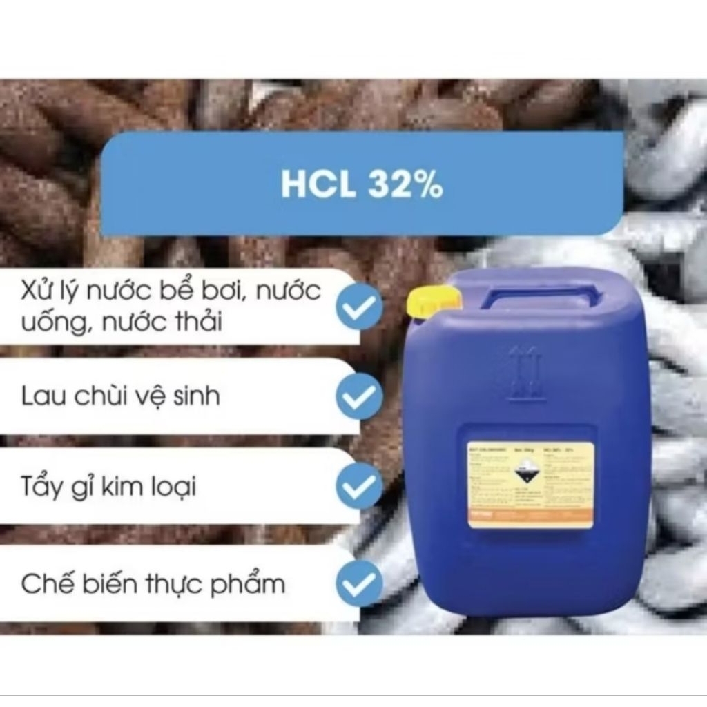 HCL 32% xử lý nước, lau chùi vệ sinh, chế biến thực phẩm chiếc lẻ
