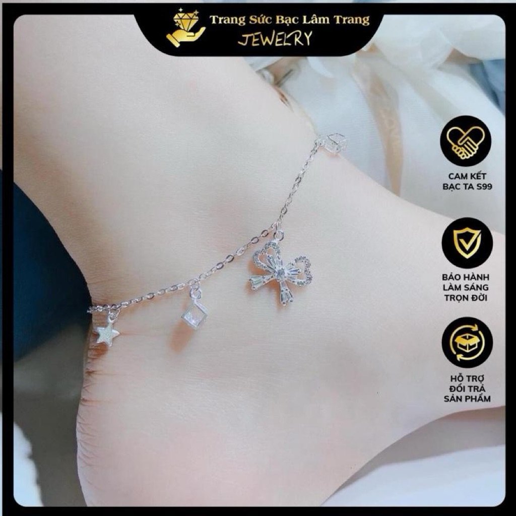 Lắc chân bạc ta LTJ LC400 Lâm Trang hoạ tiết nơ gết lấp lánh