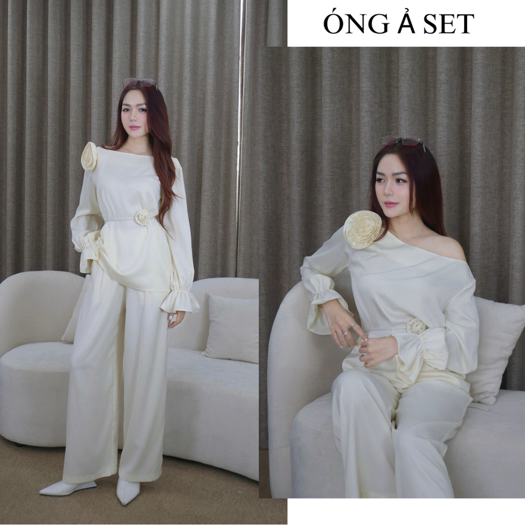 ÓNG Ả SET- Set lụa dài tay ống suôn đính hoa - ELVES DESIGN