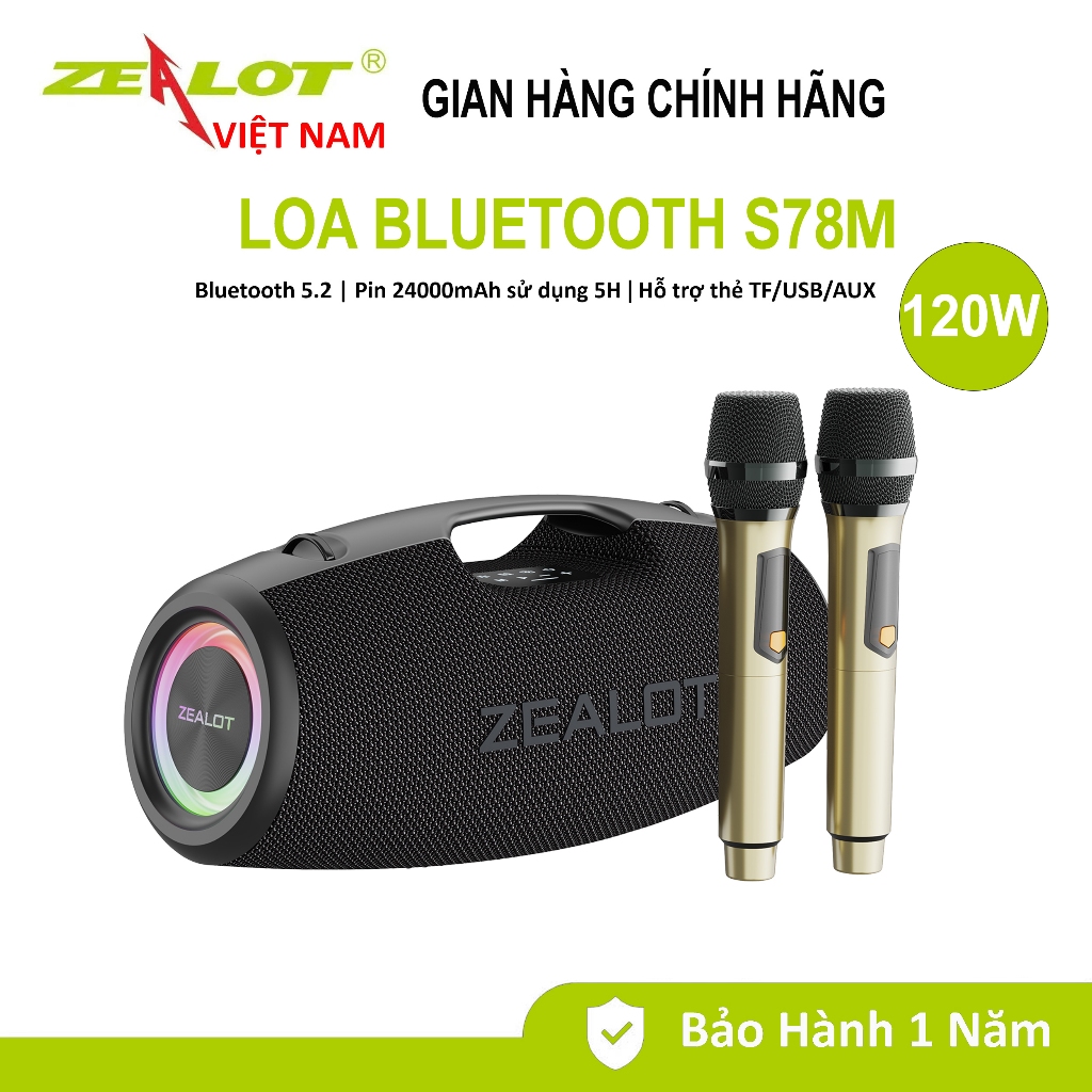 Loa karaoke bluetooth ZEALOT S78M kèm 2 micro hát Karaoke  Pin lớn 24000mAh siêu trầm âm thanh nổi