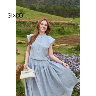 Chân váy nữ xếp ly xòe SIXDO (Light Blue Woven Flared Skirt)