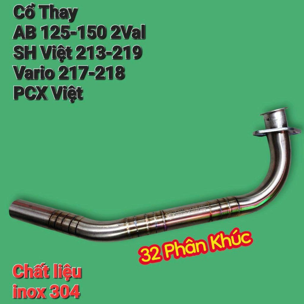 Cổ Pô (size 32) Thay AB 125-150 2Val, SH Việt 213-219, Vario 217-218, PCX Việt.inox 304 Phân Khúc.