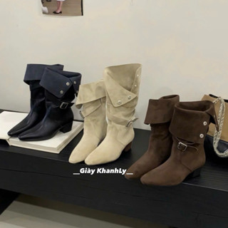   SẴN HÀNG  Bốt Nữ 3 màu phối khuy kiểu dáng cao bồi SLINE 