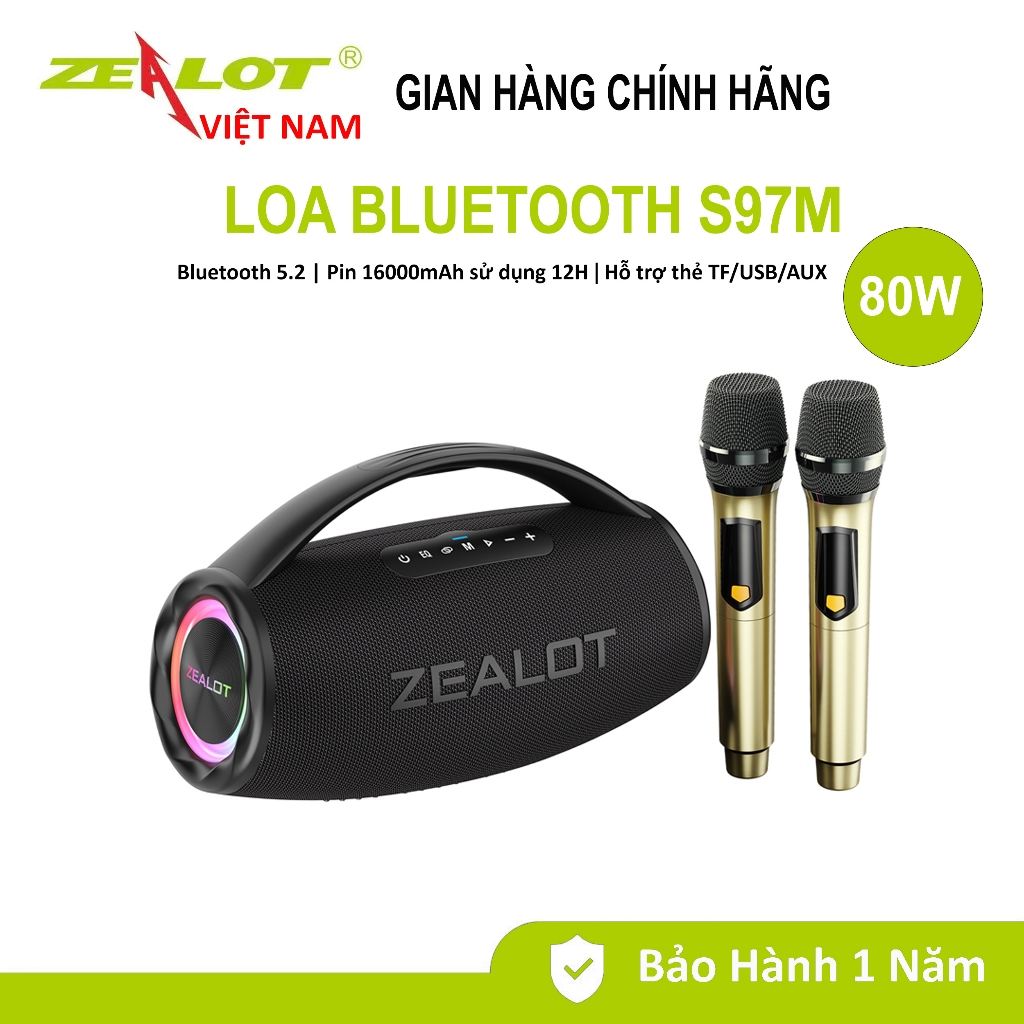 Loa karaoke di động Zealot S97M công suất 80W mới ra mắt với micro kép, pin 16000mAh,chống nước IPX7