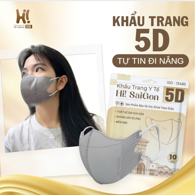 Combo 100 chiếc khẩu trang 5D HiSaiGon Màu Xám , Khẩu trang 5D Mask Màu Xám cao cấp