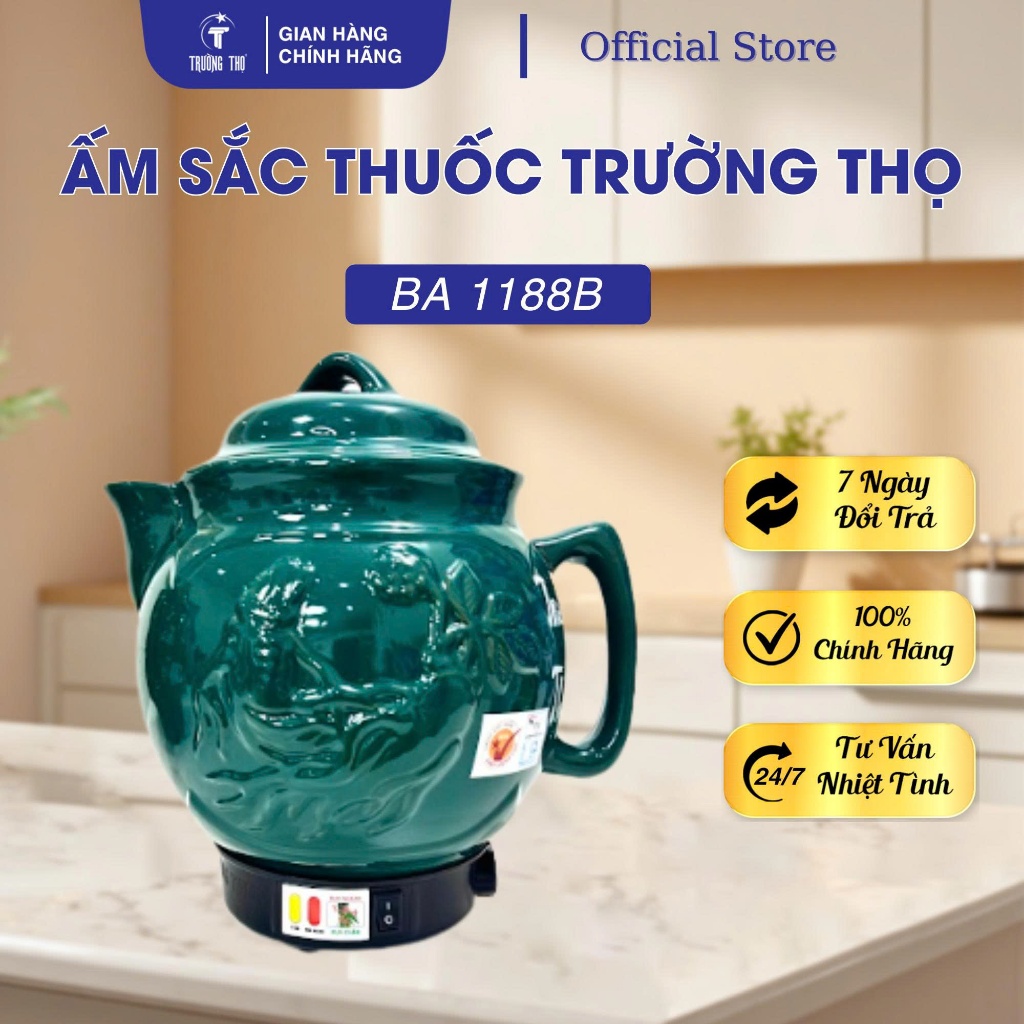 Ấm sắc thuốc Tự Động Trường Thọ 5L BA-1188B Gốm Bát Tràng Cao Cấp Bảo Hành 12 Tháng