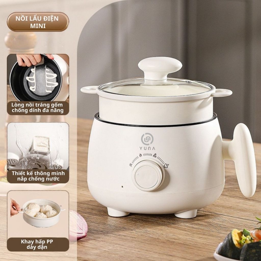 Nồi Điện Mini YUNA Đa Năng 2.0L Chống Dính Tiện Lợi Cho Sinh Viên Dân Văn Phòng Và Gia Đình Nấu Mì
