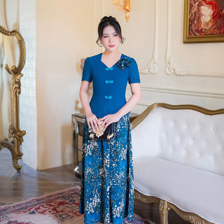 Đầm Trung Niên Sang Trọng [ Linh Trà ] ( TM 4058 ) Tay Ngắn Dáng Xòe Nhẹ Họa Tiết Hoa Sang Trọng Phù Hợp Đi Chơi, Đi Làm