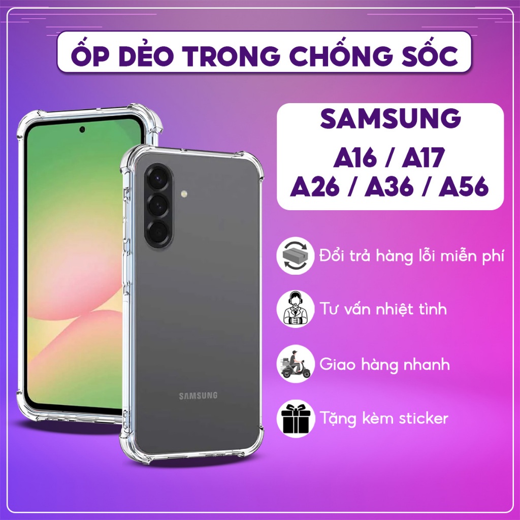 Ốp lưng Samsung A17 5G, A16 5G, A26 5G, A36 5G, A56 5G dẻo trong suốt, chống sốc, Ốp điện thoại SS g