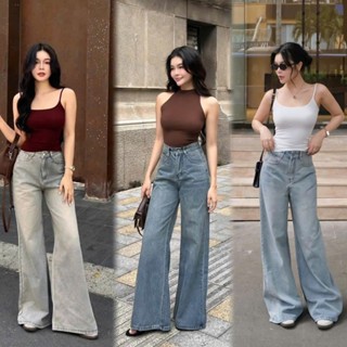  THE QUẠO - Quần Jean Nữ Lưng Cao Ống Loe Rộng 34cm Dáng Dài tôn dáng nhiều màu S1609_715 