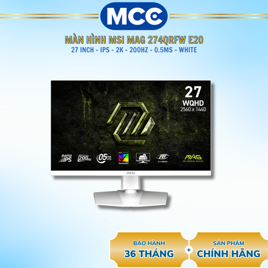 Màn Hình MSI MAG 274QRFW E20 (27 inch - IPS - 2K - 200Hz - 0.5ms - Trắng)