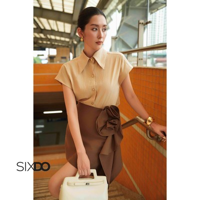 Áo sơ mi cổ tàu cánh dơi SIXDO (Dark Beige Raw Shirt)