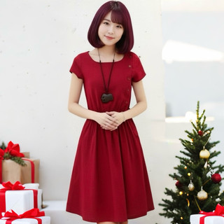 Đầm đỏ rút eo, váy noel, váy tết (kèm hình thật)